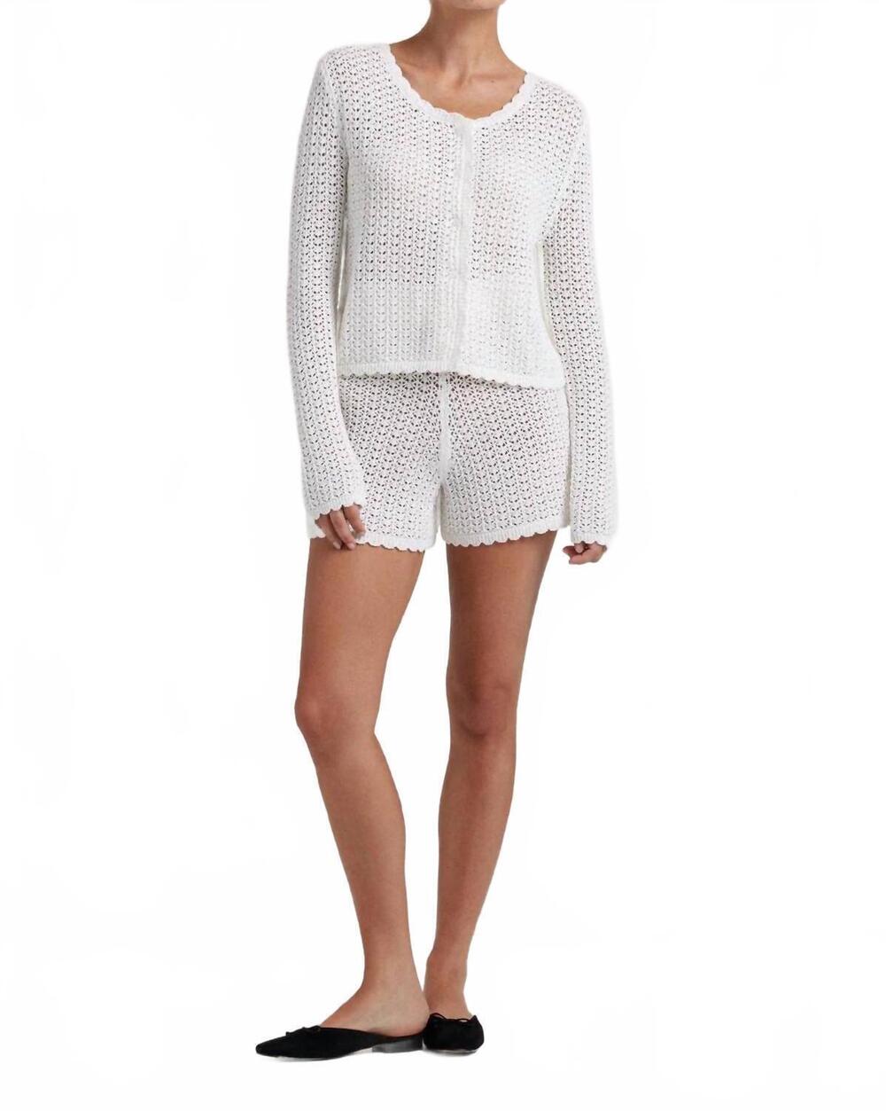 NEW PEONY pointelle crewneck cardigan in seashell